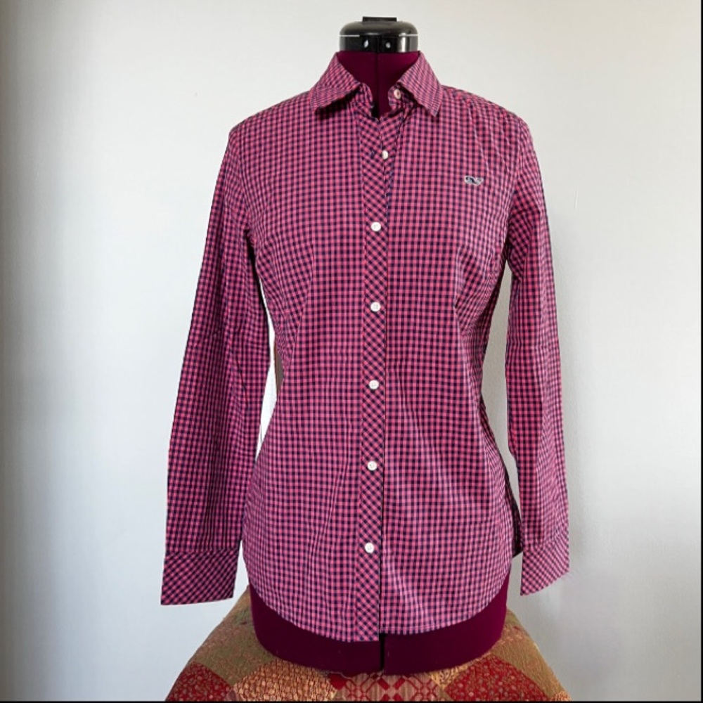 Alicetown Gingham Chilmark Classic Magenta Button Down, Sz 00 - Picture 1 of 7